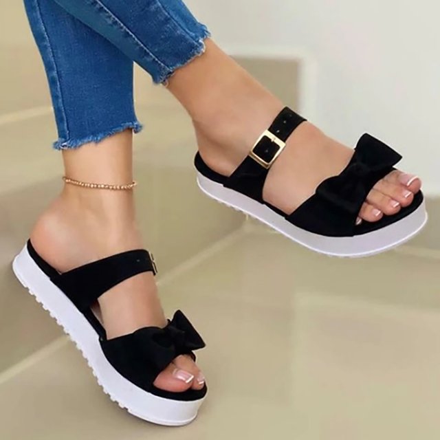 Leutsin Summer New Style Women Fashion Comfy Bowknot Thick Bottom Slippers