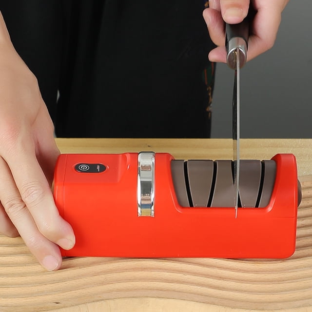 mtvxesu Aiguiseur de Couteaux Électrique Sans Fil Rechargeable / Outil de Cuisine Automatique Compact Multifonction / 3 Niveaux Réglables/base Antidérapante / Idéal pour Couteaux de Chef/tranchage/et à Fruits