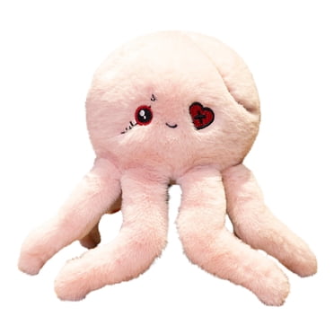 Pink Soft Plush Octopus Toy Stuffed Animal With Heart Stitching 9.4 Inches Cute Sea Creature Doll Unique Patch Details Themed Decorations Gift For Kids 0.23 Lbs
