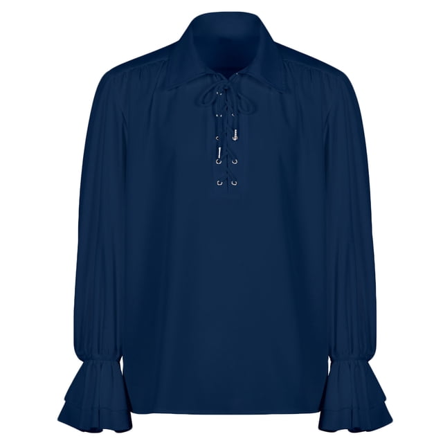 RXIRUCGD T-Shirt à Col Rabattu Manches Longues pour Hommes, Bleu, Taille : m