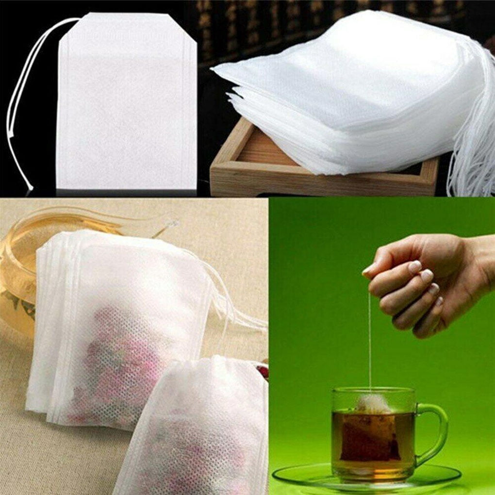 100pcs/set Tea Bag Empty Loose Tea Bags Tea Leaf Pouch Drawstring Fabric Herb Holder DIY Drink Filter Bag, 6x8cm