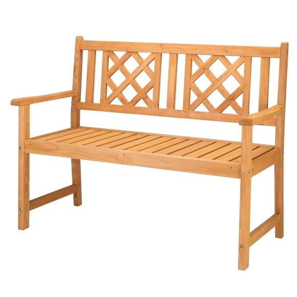 Ktaxon 47 in Wooden Bench for Patio Outdoor Solid Wood Bench Loveseat Chair Park Garden Deck Furniture, Wooden Garden Bench Wood Color