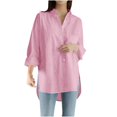 thumbnail image 1 of Chemises Boutonnées pour Femmes Manches Longues Retroussées Col en V Uni Ourlet Haut-Bas Blouse Hauts Tuniques Décontractées, 1 of 9