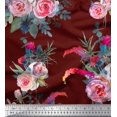 thumbnail image 1 of Soimoi Red Cotton Voile Fabric Leaves & Ranunculus Floral Fabric Prints By Yard 42 Inch Wide, 1 of 3