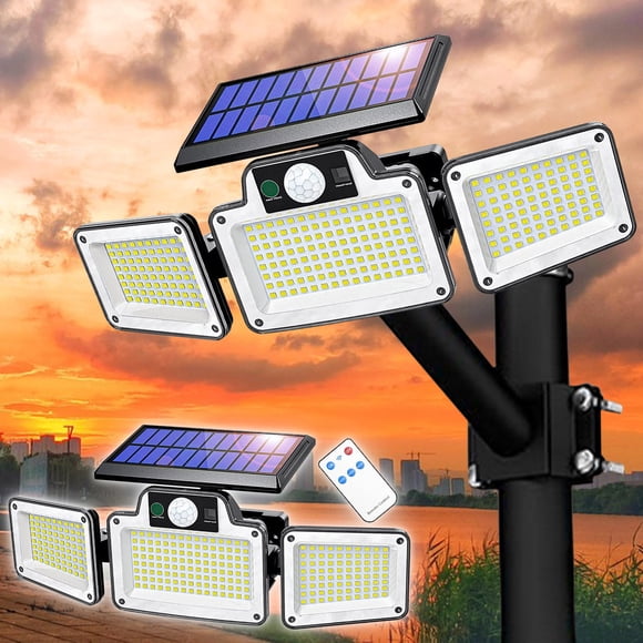 Yhmxh Lumières Extérieures Éclairage Paysager Décoration de Jardin Lumières Solaires Extérieures avec Capteur de Mouvement 3 Têtes Lumières de Sécurité à Énergie Solaire Lumière 280 LED Détection de Mouvement pour Garage Cour Entrées Patio IP65