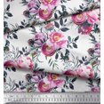 thumbnail image 3 of Soimoi White Japan Crepe Satin Fabric Ranunculus & Penoy Floral Print Fabric by Yard 42 Inch Wide, 3 of 3