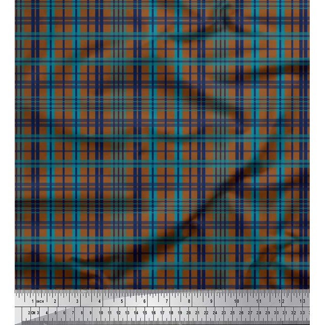 Soimoi Brown polyester Crepe Fabric Check Check Fabric Prints By Yard 52 Inch Wide