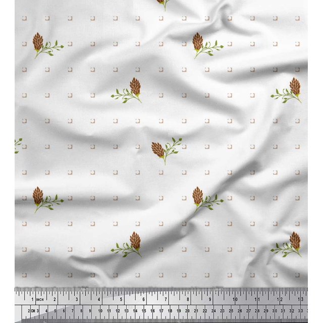 Soimoi Brun Moss Georgette Tissu Feuilles & Trèfle Imprimé Floral par Yard 42 Pouces de Large