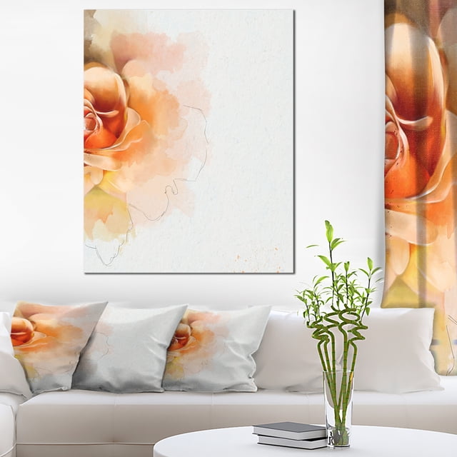 Aquarelle de Fleur de Rose Orange - Oeuvre Florale sur Toile