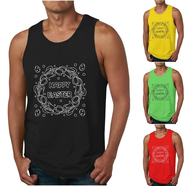 Qertyioot Nouveau Mode Imprimé de Pâques Gilet Décontracté d'Été pour Hommes Imprimé Sport Col Rond
