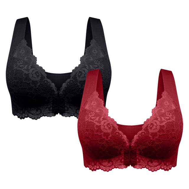 BVOFAR Plus Size Push Up Bras Front Closure No Underwire Bra Lace Full Coverage Bras Everyday Breathable Comfy Bra 2 Pcs