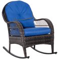 thumbnail image 1 of Outsunny Outdoor Rocking Chair with Seat and Back Cushion, Outdoor PE Rattan Garden Chair with Curved Armrests, for Porch, Backyard, Poolside, Blue, 1 of 10
