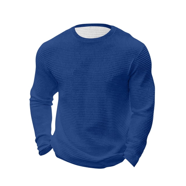 Mlkoz Long Sleeve Shirts for Men Solid Color Shirts Crew Neck Thermal Textured Plus Size Tops Lightweight Pullover Knit Tops