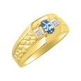 thumbnail image 4 of RYLOS Men's Rings 14K Yellow Gold Classic Nugget 6X4MM Oval Gemstone & Diamond Ring Blue Topaz December Birthstone Rings Size 8, 4 of 7