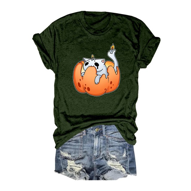 T-shirt Graphique d'Halloween pour Femmes Manches Courtes Col Rond pour Printemps Été Activités Extérieures et Usage Quotidien