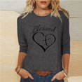 thumbnail image 2 of Penkiiy T-Shirts à Manches 3/4 Imprimés Cœur Col Rond Tunique de la Saint-Valentin Blouse m Gris, 2 of 5