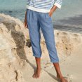 thumbnail image 1 of CFLVAEK Fake Denim Distressed Capri Pant with Pocket for Women Loose Fit Solid Ruched Beach Pant Flowy Breathable Straight Pedal Pushers Lightweight Mid Rise Ladies Lounge Pants, 1 of 8