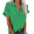 thumbnail image 1 of Pompotops Fashion Woman Causal Button Solid Blouse Short Sleeve T-Shirt Summer Tops, 1 of 6