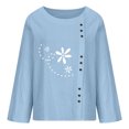 thumbnail image 4 of IROINID Rabais T-Shirts à Manches Longues pour Femmes Décontracté Col Rond Blouse Imprimée T-Shirt Hauts à Boutons, Bleu Ciel, 4 of 4