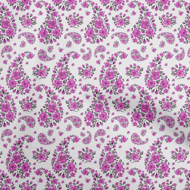 oneOone Silk Tabby Fuschia Pink Fabric Asian Paisley With Floral Sewing Material Print Fabric By The Yard 42 Inch Wide