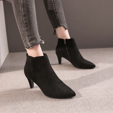 LSLJS Women's High-Heels Ankle Boots, Women's Fashion Pointed Toe Thin High Heels Casual Boots With Side Zipper Short Boots, Women's Ankle Boots & Booties