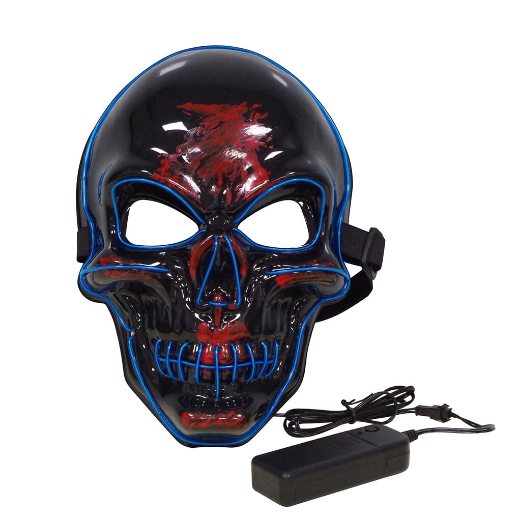 Face Shield Halloween Scary Full Face Guard Halloween Face Guard LED Luminous Skeleton Head Party Cosplay Prop, Blue