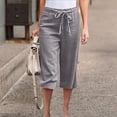 thumbnail image 2 of Dealovy Pantalon Capri pour Femmes Coton Lin Grande Taille Taille à Cordon Léger Court, 2 of 6