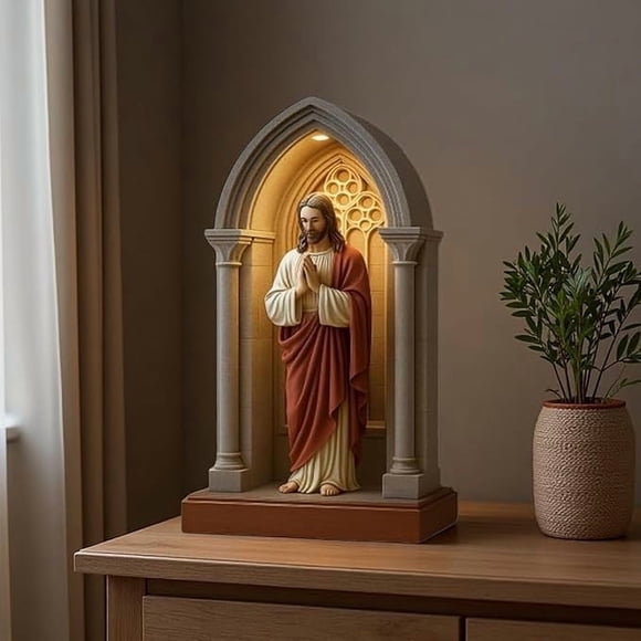 Cadeaux de Déco Maison Lampe de Table Dévotionnelle à DEL Marie Élégante Statue de la Sainte Vierge Marie Veilleuse Déco Catholique Lampe de Table Déco Maison avec Veilleuse à DEL Douce