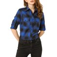 thumbnail image 2 of INSPIRE CHIC Chemise à Carreaux pour Femmes Manches Retroussables Poches à Rabat Brossée Noir Bleu TP, 2 of 6