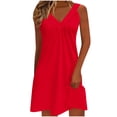 thumbnail image 1 of Kyusrd Robe Débardeur d'Été pour Femmes Robe Courte Plissée à Col en V Sans Manches Robe Soleil T-Shirt Robe Trapèze Robe Courte de Plage, 1 of 6