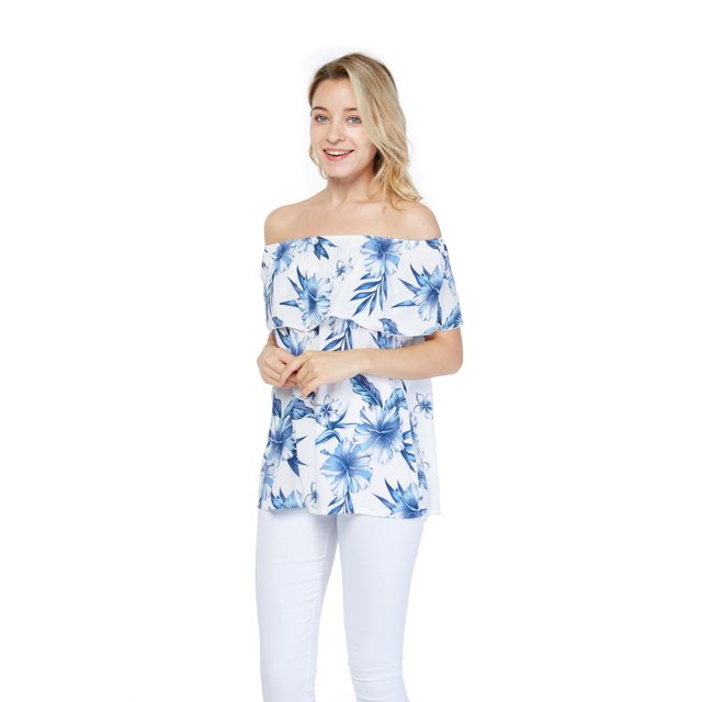 Women's Hawaiian Off-Shoulder Ruffle Muumuu Top in Day Dream Bloom 2XL