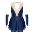thumbnail image 4 of Aislor Robe de Patinage Artistique pour Fille, Robe de Danse Ballet Sans Manches en Maille avec Strass, Justaucorps de Gymnastique Rythmique avec Gants, Bleu Marine 6, 4 of 7