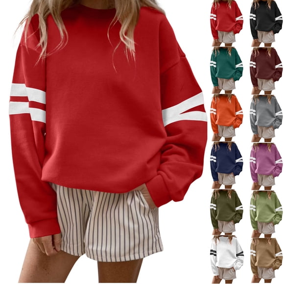 Yuyuzo Sweatshirts for Women Log Sleeve Crew Neck Oversized Pullover Shirts Casual Fall Comfy Fashion Tops