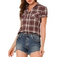 thumbnail image 1 of INSPIRE CHIC Chemise à Carreaux à Manches Courtes à Boutons devant Style Boyfriend pour Femme, 1 of 6