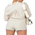 thumbnail image 4 of Women‘s Spring Summer Outfit Sets Long Sleeve Lapel Button Shirt + Solid Color Drawstring Shorts, 4 of 5