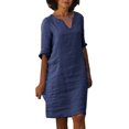 thumbnail image 1 of 2025 et Robe Décontractée en Lin à Manches Courtes pour Femmes Vacances Semi-Décontractée Robes Maxi Décontractées pour Femmes Robe Mini à Col en V Robe Décontractée pour Femmes Couleur Unie Femmes, 1 of 7