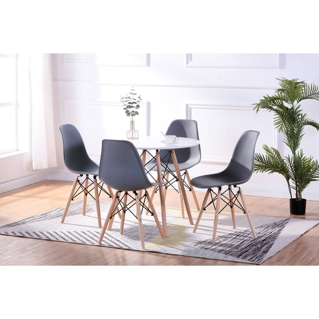 Ensemble de Salle à Manger Rond Laqué Eiffel 5 Pcs avec Chaises Eiffel Grises
