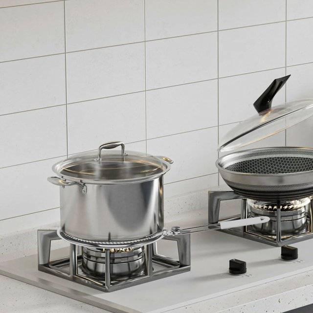 SNNROO Diffuseur de Chaleur en Acier Inoxydable avec Poignée Réducteur de Flamme Uniforme Plaque de Mijotage Protection de Flamme pour Cuisinière à Gaz et Électrique