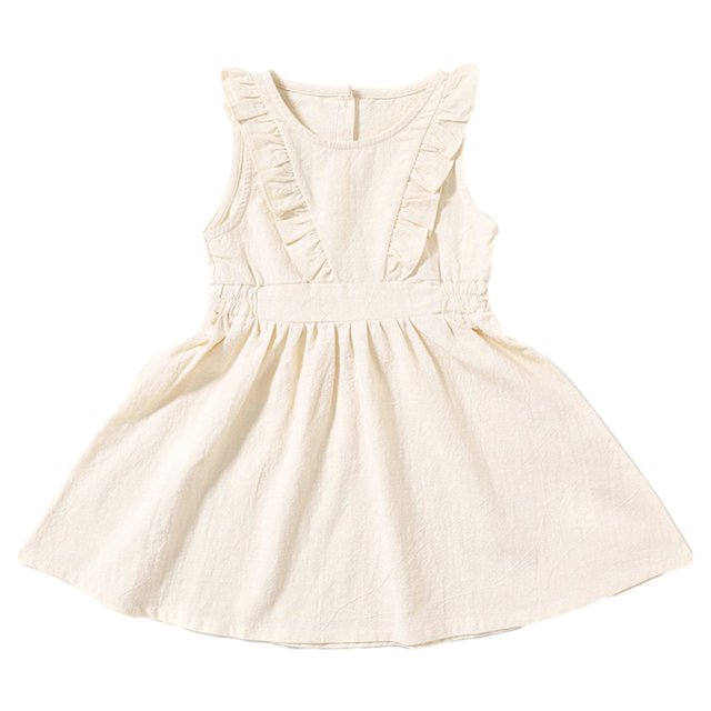 LNGOOR Bébé Fille Été Coton Lin Robes Volants Décontracté une Ligne de Plage Partie Robe de Soleil 2-6 Ans