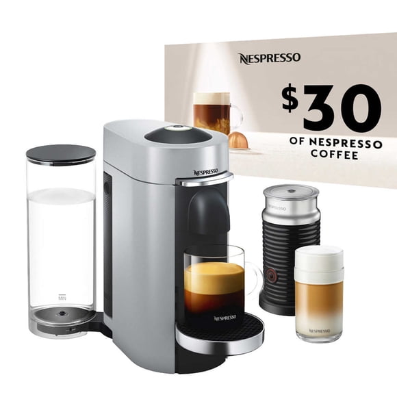 Nespresso Vertuo Plus & Aeroccino Deluxe Coffee and Espresso Machine By DēLonghi 5 Cup Sizes 3 Capsule Sizes (Silver)