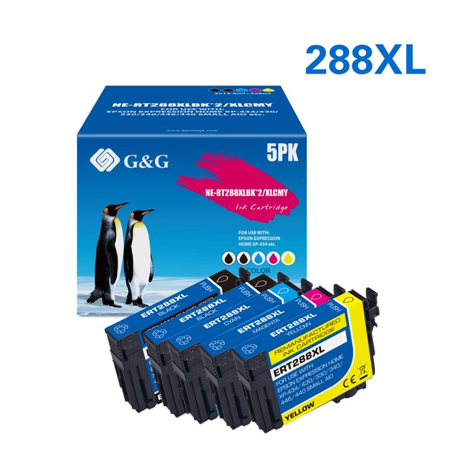 G&G 288XL 288 used Ink Cartridge for Epson XP-440 XP-446 XP-340 XP-434 XP-330 BCMY, 5-Pack