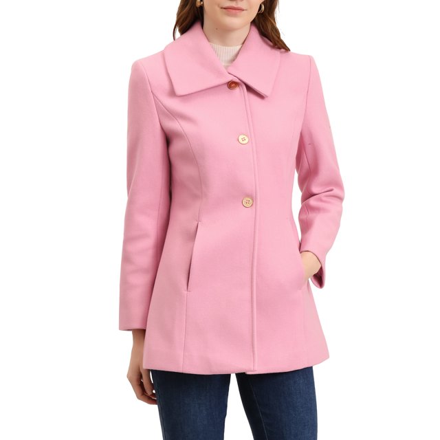 INSPIRE CHIC Manteau d'Hiver à Col Rabattu pour Femmes avec Poches P Rose