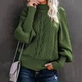 thumbnail image 2 of Pull Tricoté Décontracté pour Femmes Manches Lanterne en Tricot Torsadé Col Haut Pulls Automne Hiver Pull Chaud, 2 of 7