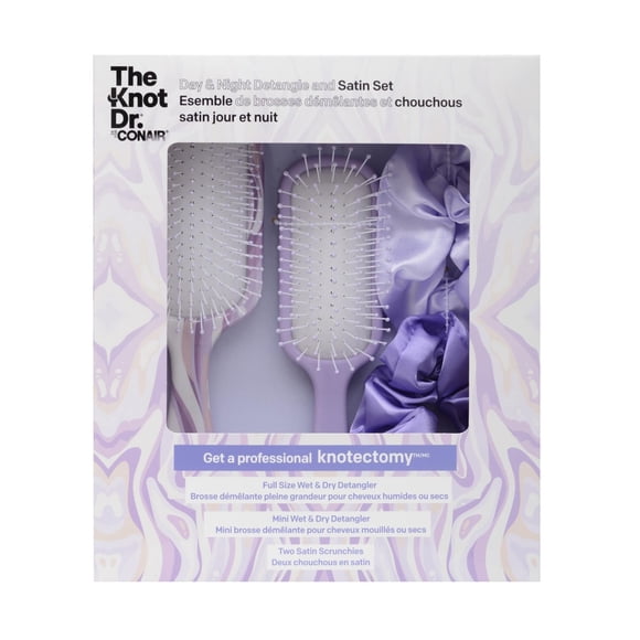4pc Knot Dr Brush Set + 2 Scrunchies