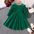 thumbnail image 2 of LUOGENLI Robe Fillette Tout-Petits Manches Longues Robes Nœud Ajouré Robe Princesse Vêtements Jupe Maxi avec Poches Vert 4-5 Ans, 2 of 6