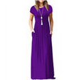 thumbnail image 3 of Robe Longue à Manches Courtes, Robe Maxi d'Été, Couleur Unie, pour Femme, Violet, TTG, 3 of 6