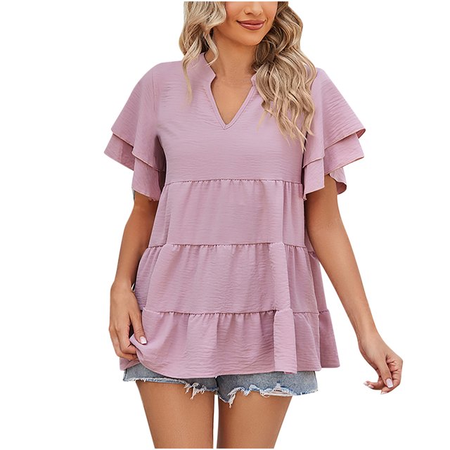 Birdeem Mode Femme T-Shirt Décontracté Col en V Manches Courtes Ample Blouse Tops