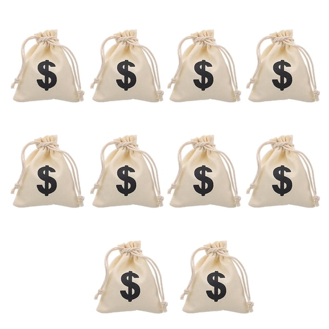 KAKOWELY Canvas Drawstring Bags 10Pcs Drawstring Gift Bag Party Gift Storage Bag Game Coins Bag Dollar Pattern Bag7.87"X6.69"X0.08"
