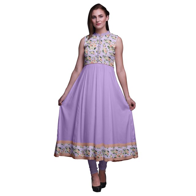 Bimba Robe Anarkali Florale Light Purple2 pour Femmes, Kurti Imprimée Ethnique Indienne, Longue Kurta, Robe de Soirée, Grande