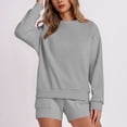 thumbnail image 2 of HAiming Ensemble 2 Pcs pour Femmes Chandail Col Rond Chandails en Molleton et Shorts Surdimensionnés Amples, 2 of 5